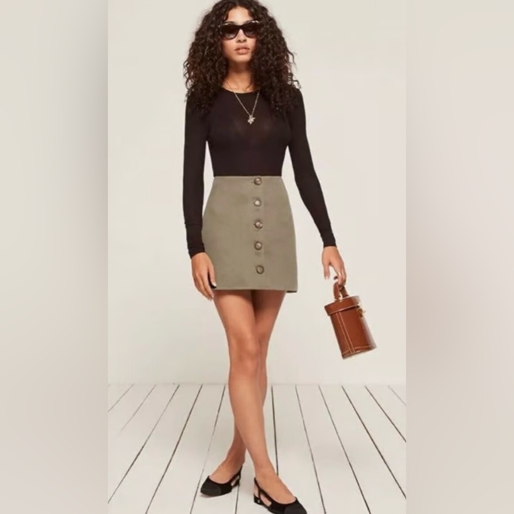 REFORMATION Khaki Button Down Mini Skirt